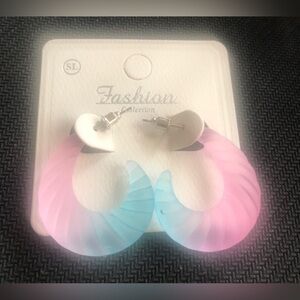 Pink & Blue Ombre Twisted Hoop Earrings